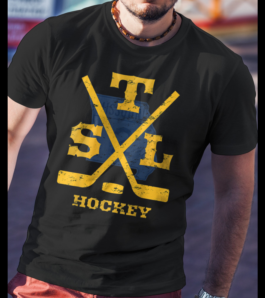 Distressed St Louis Missouri STL Hockey Sticks T-Shirt