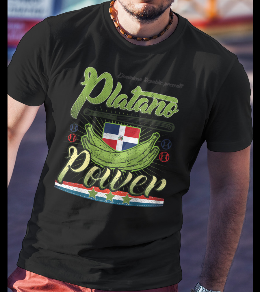 Dominican Republic Presents Platano Power Flag Baseball T-Shirt