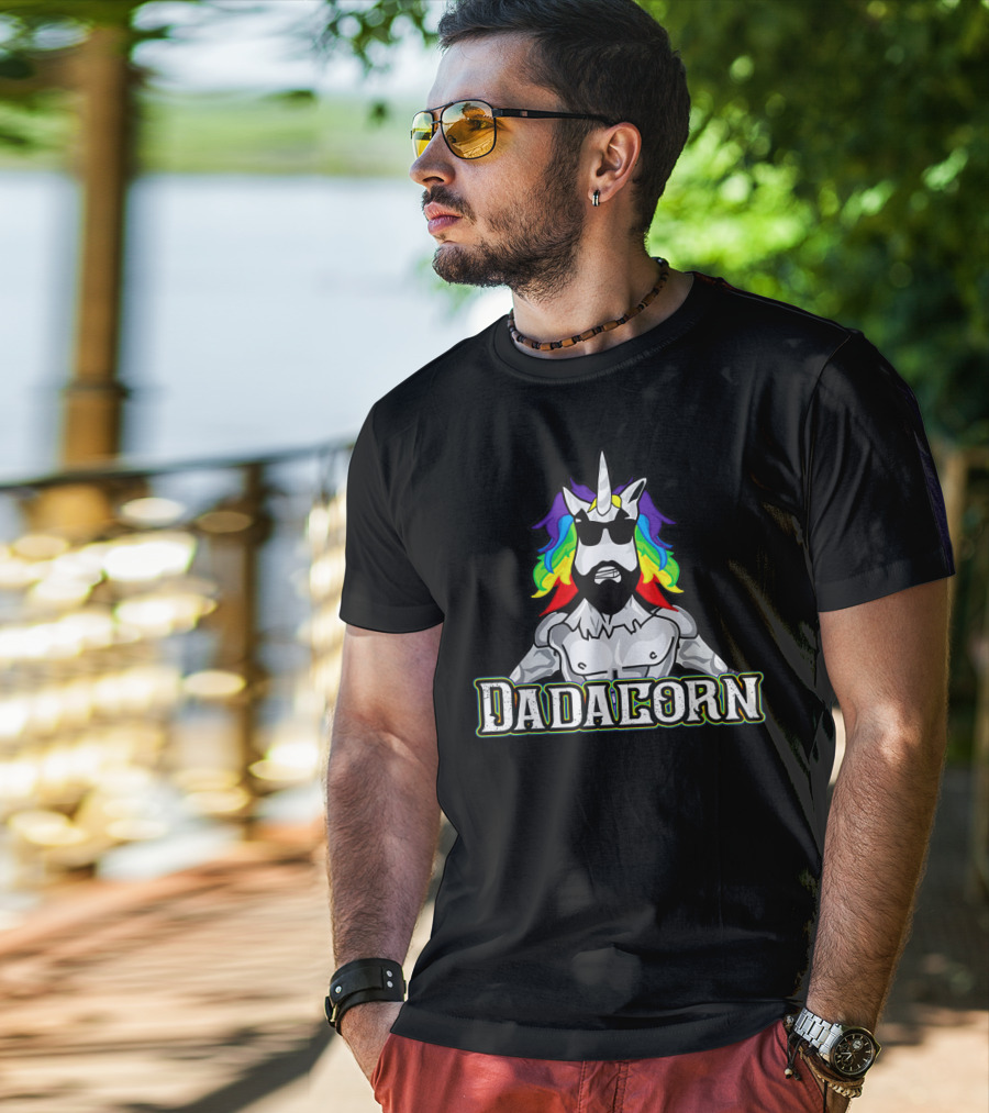 Dadacorn Rainbow Unicorn Man With Sunglasses T-Shirt