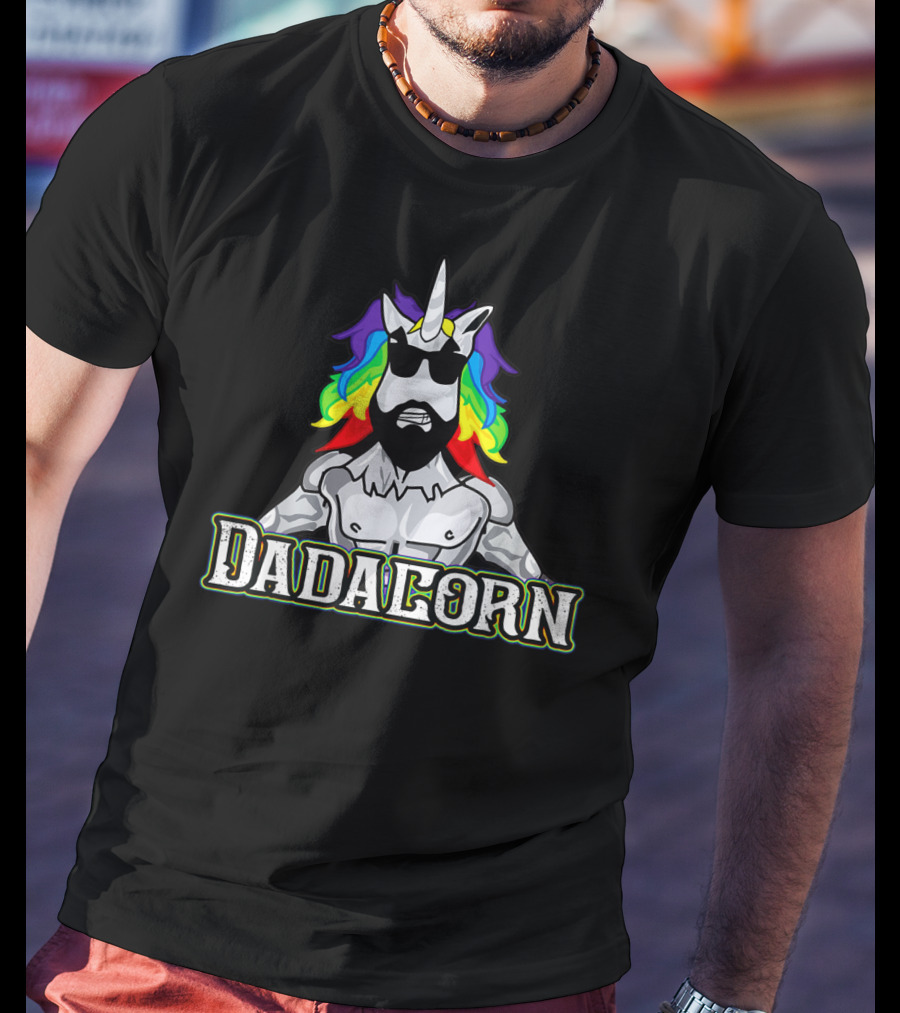 Dadacorn Rainbow Unicorn Man With Sunglasses T-Shirt