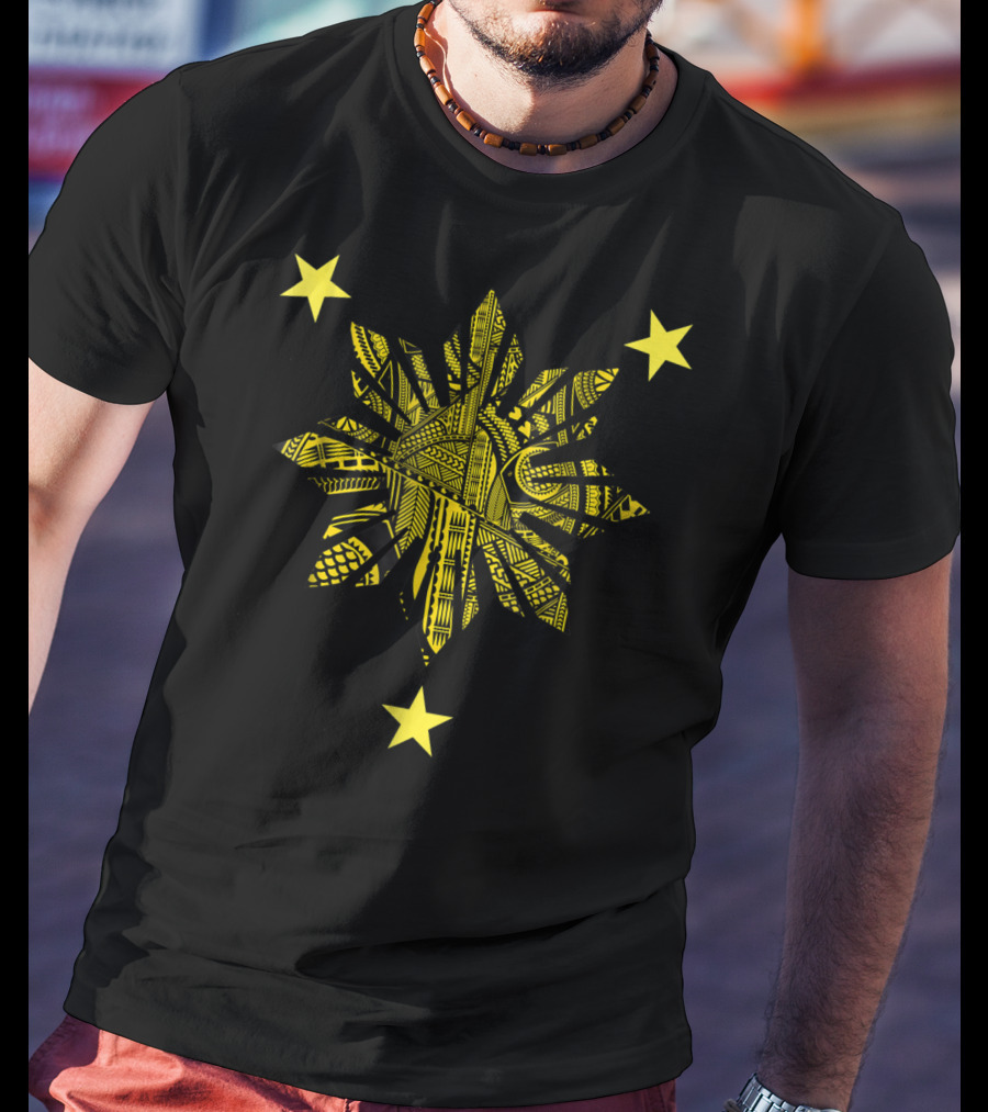 Filipino Heritage Star With Polynesian Tribal Tattoo T-Shirt
