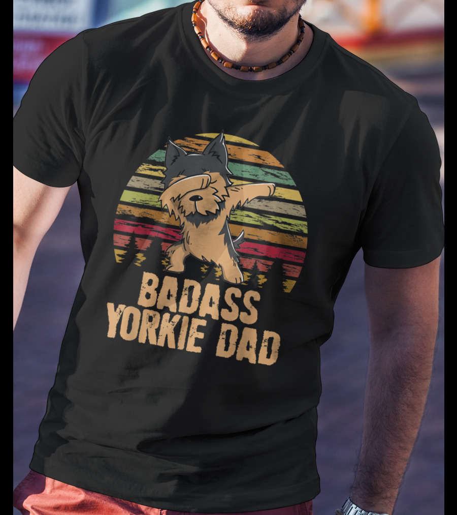 Badass Yorkie Dad Dabbing Vintage Sunset T-Shirt