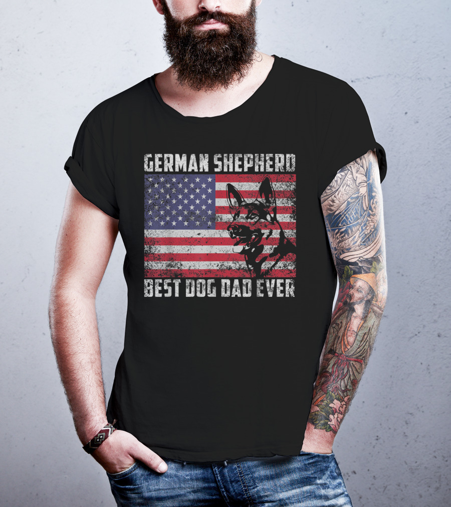German Shepherd Best Dog Dad Ever American Flag T-Shirt