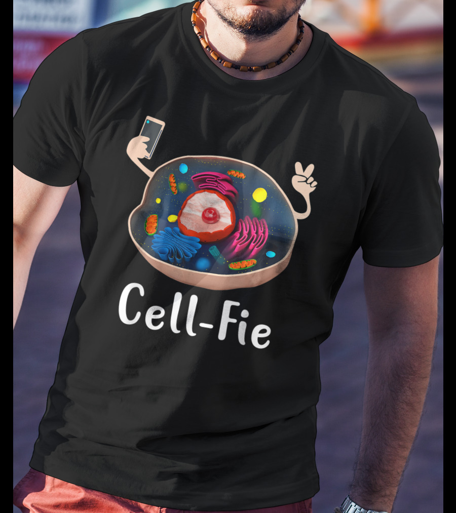 Cell Fie Biology Cellular Science Teacher Humor With Cell Diagram And Peace Sign T-Shirt