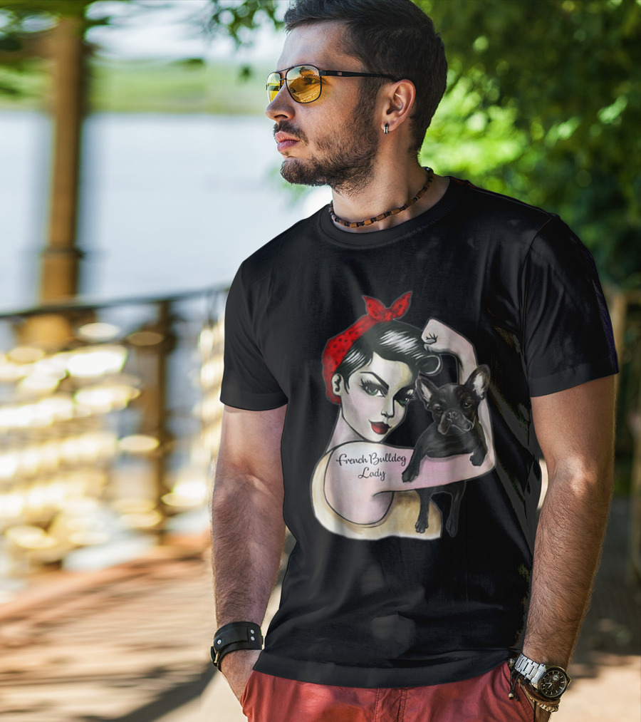French Bulldog Lady Strong Rosie The Riveter T-Shirt