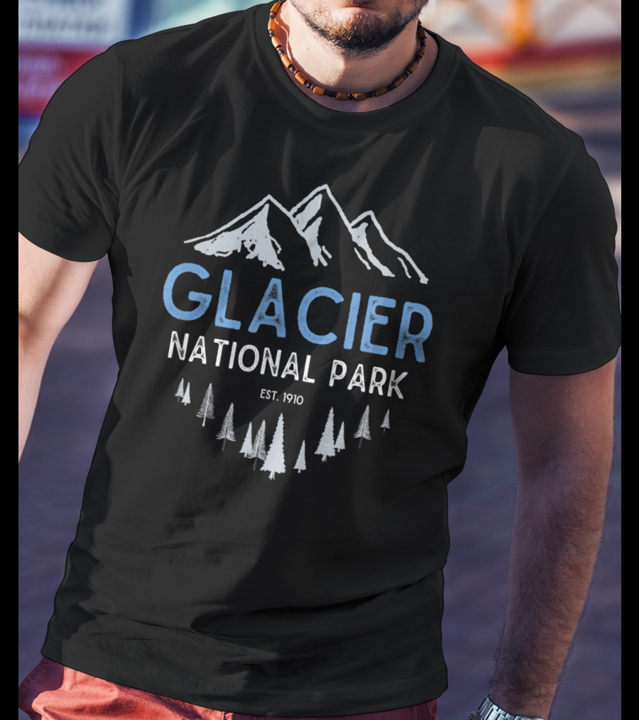Glacier National Park Est. 1910 Mountain And Forest Scene T-Shirt
