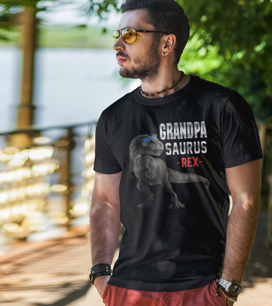 Grandpa Saurus Rex Dinosaur Wearing Sunglasses T-Shirt