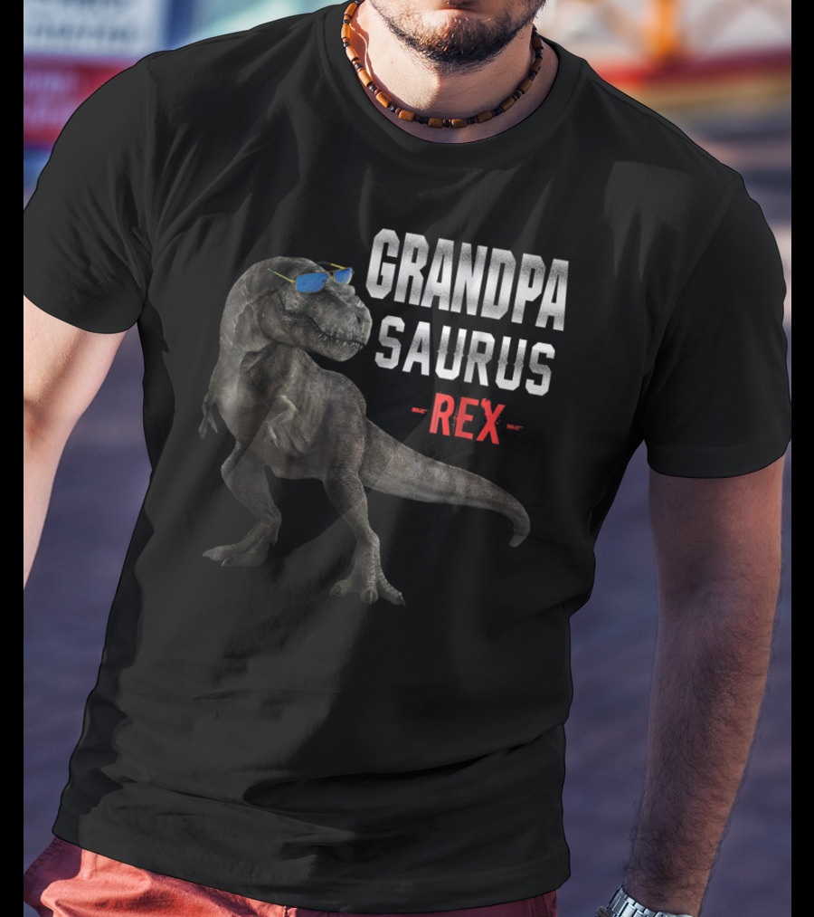 Grandpa Saurus Rex Dinosaur Wearing Sunglasses T-Shirt