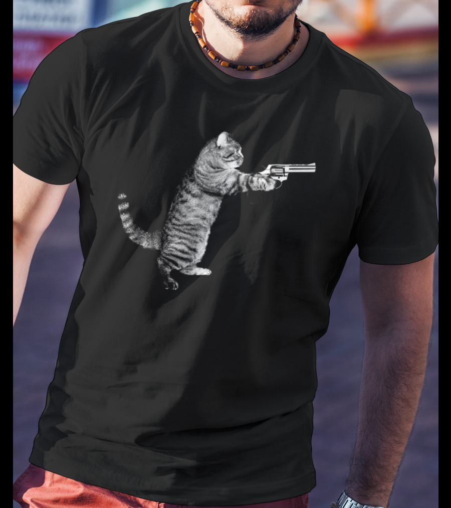Gun Kitty Funny Cat Holding Revolver T-Shirt