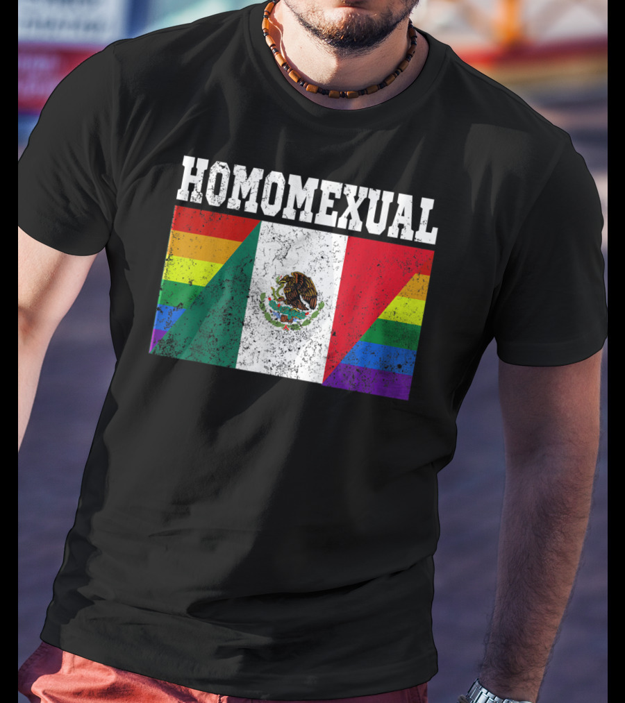 Homomexual Mexican Flag With Rainbow Colors T-Shirt
