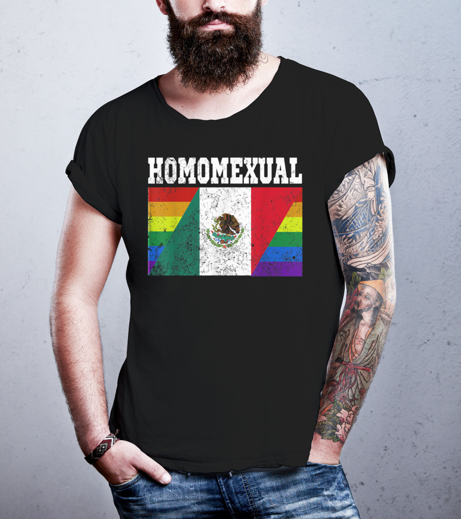 Homomexual Mexican Flag With Rainbow Colors T-Shirt