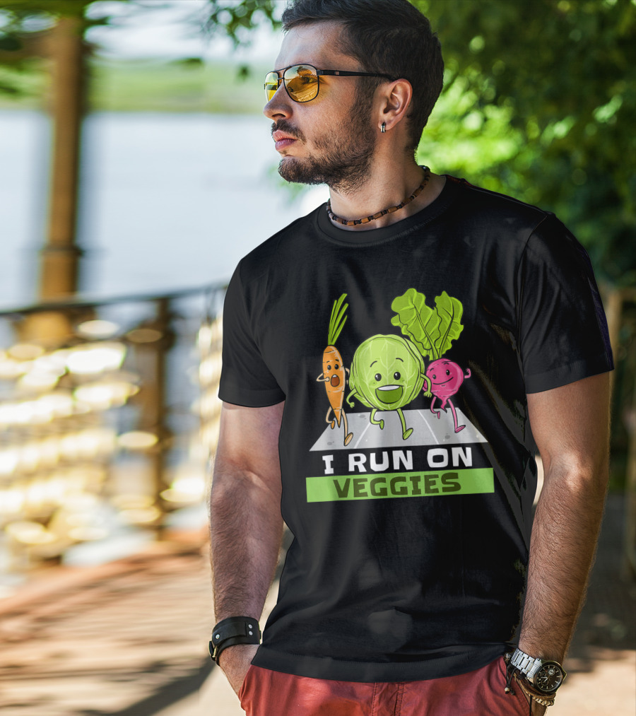 I Run On Veggies Funny Vegan Vegetarian Carrot Cabbage Beet Running T-Shirt