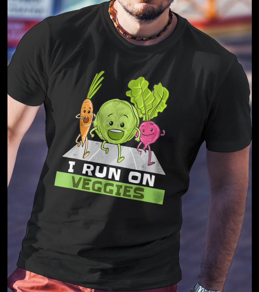 I Run On Veggies Funny Vegan Vegetarian Carrot Cabbage Beet Running T-Shirt
