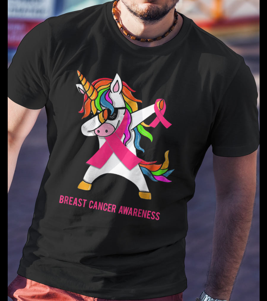 Breast Cancer Awareness Unicorn Rainbow Ribbon Dance T-Shirt