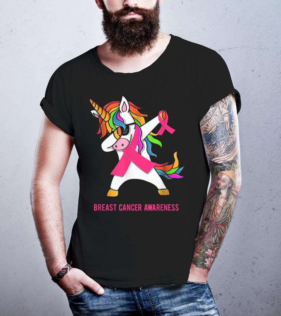 Breast Cancer Awareness Unicorn Rainbow Ribbon Dance T-Shirt