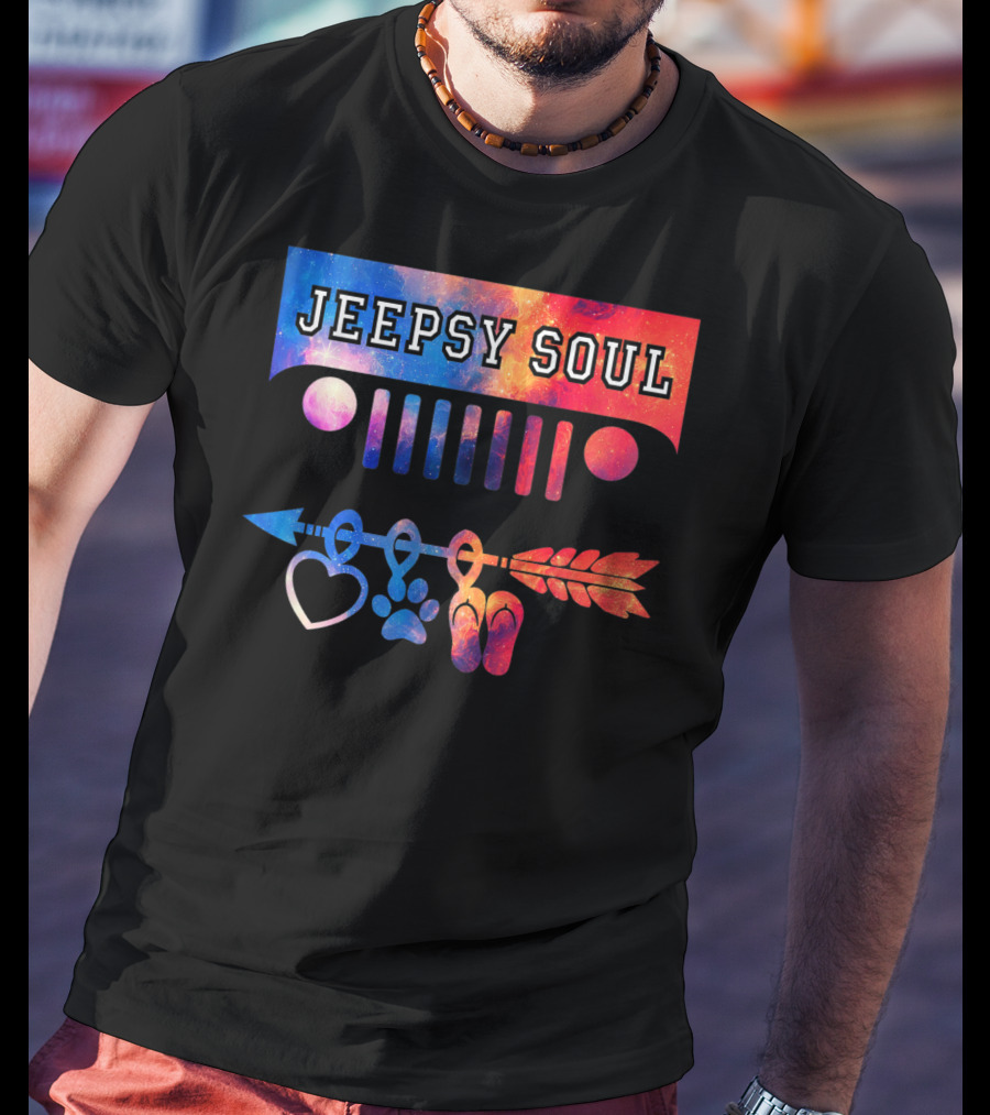 Jeepsy Soul Heart Dog Paw Flip Flops Arrow Jeep Adventure T-Shirt