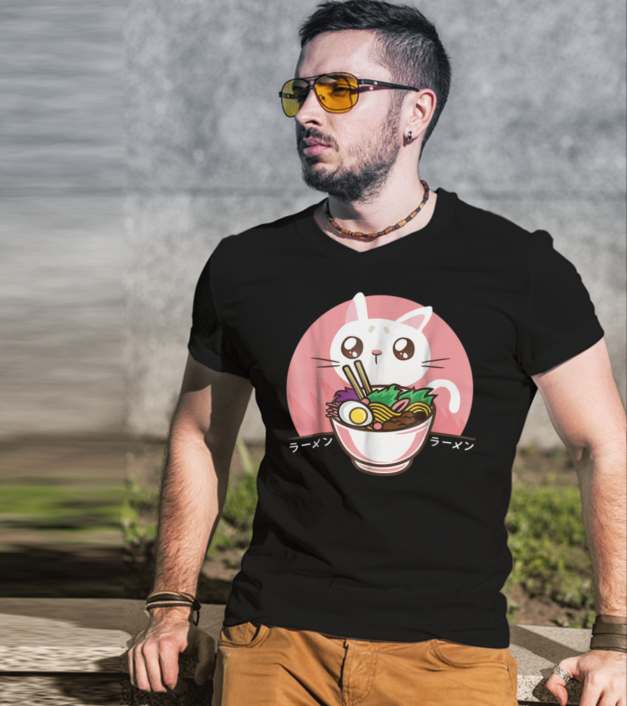 Kawaii Japanese Ramen Noodles Anime Cat Love T-Shirt
