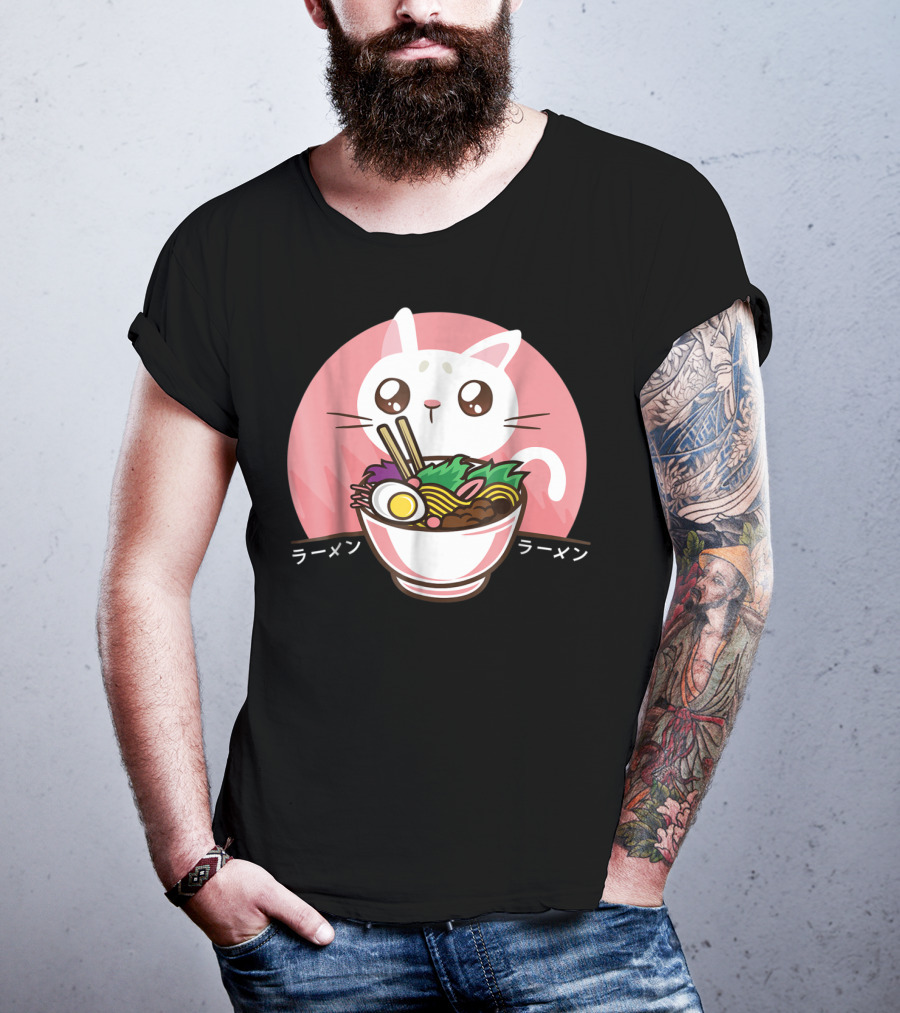 Kawaii Japanese Ramen Noodles Anime Cat Love T-Shirt