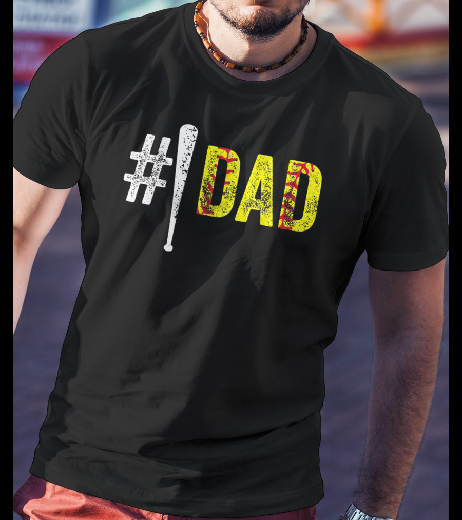 1 Dad Number One Softball Fan Dad T-Shirt