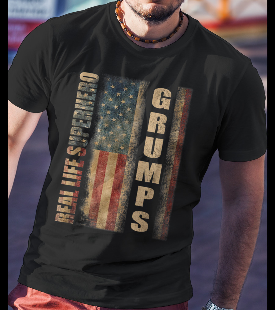 Real Life Superhero Grumps America Flag Mens T-Shirt