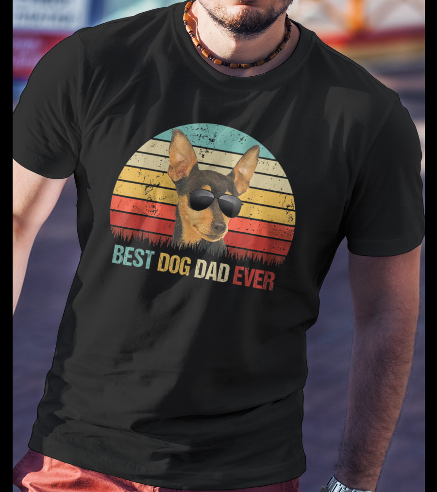 Best Dog Dad Ever Chihuahua Retro Style Sunglasses Vintage Stripes T-Shirt
