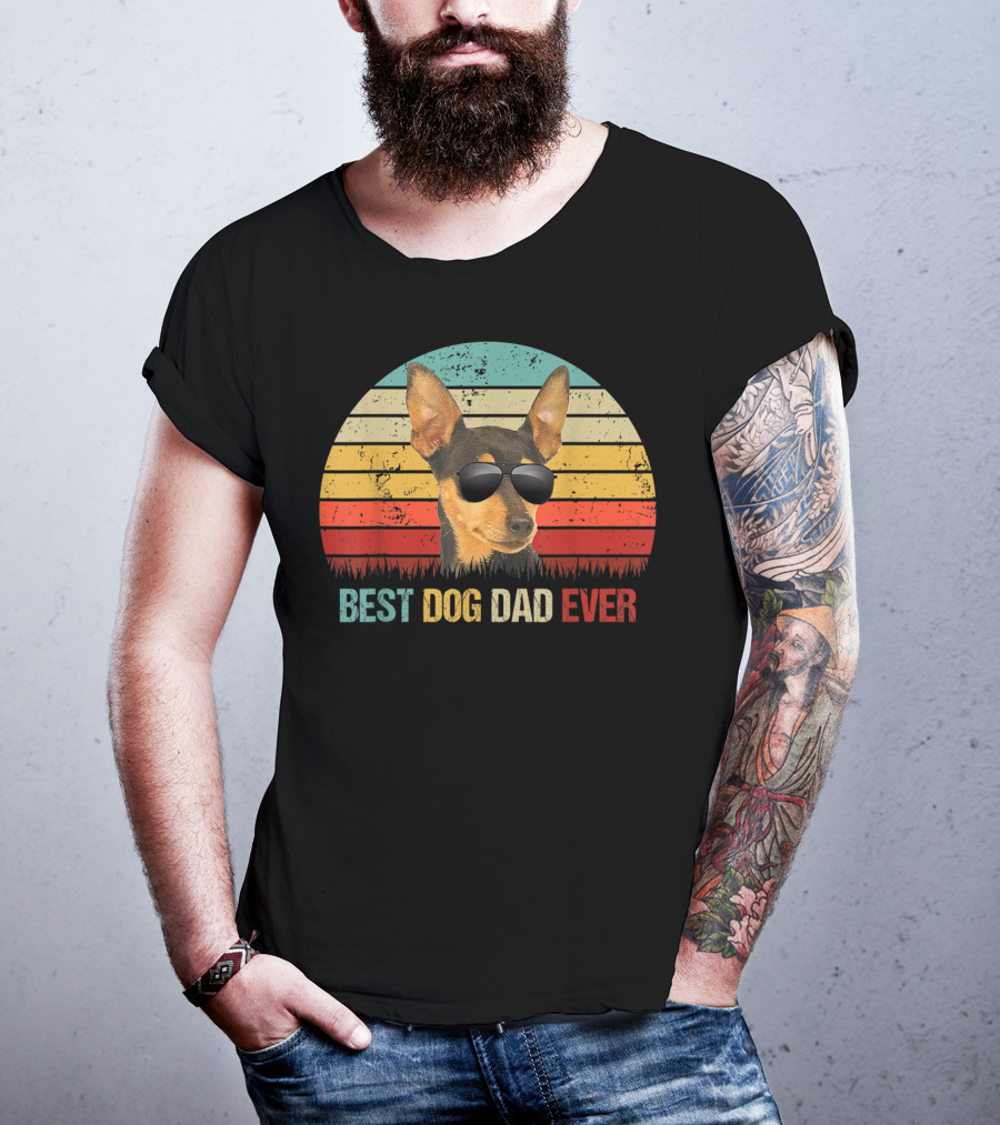 Best Dog Dad Ever Chihuahua Retro Style Sunglasses Vintage Stripes T-Shirt