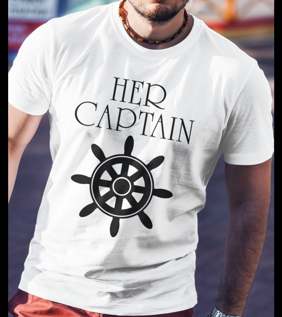 Mens Funny Cruise Her Captain His Anchor Couple Nautical Wheel T-Shirt