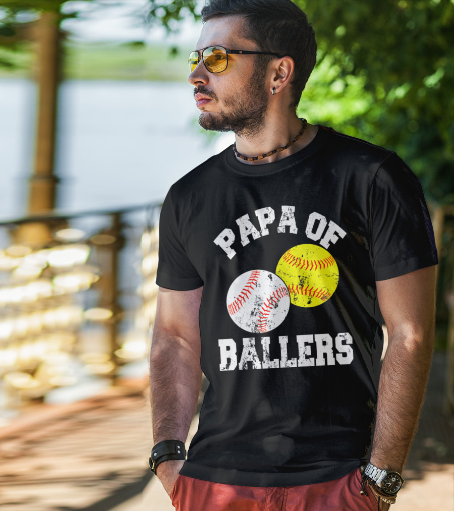 Papa Of Ballers Baseball Softball T-Shirt