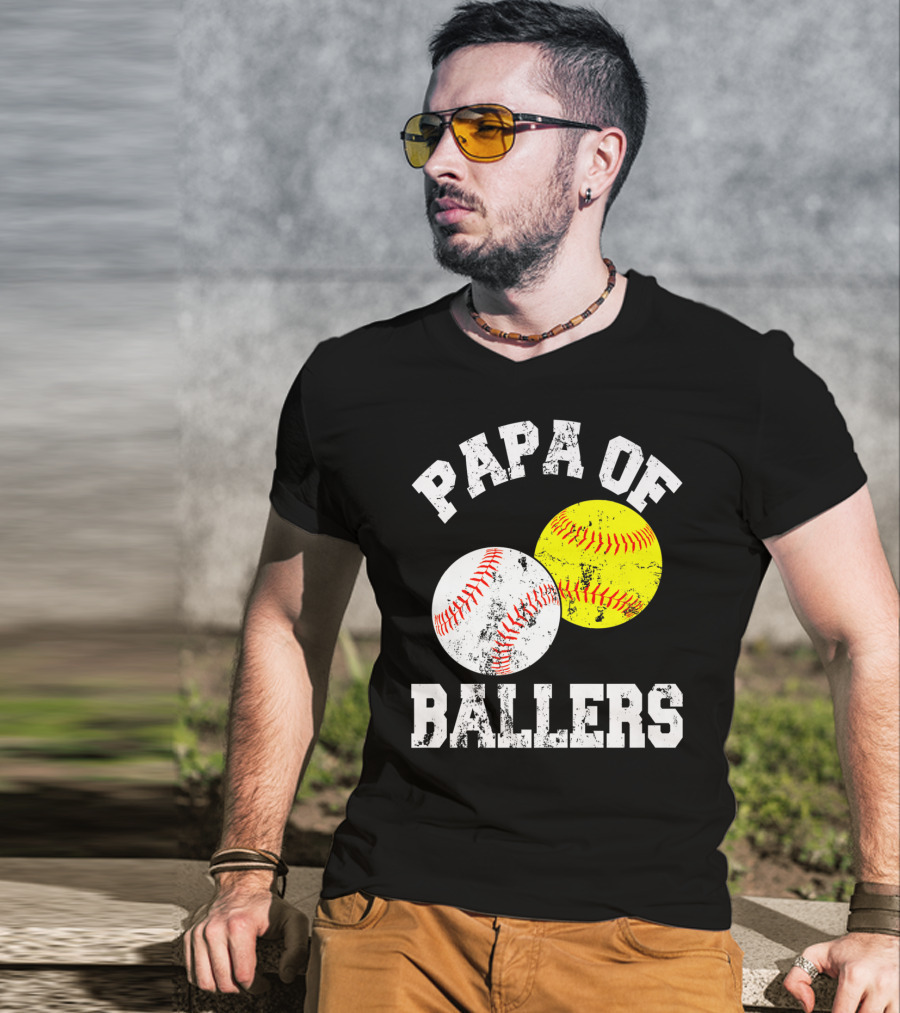 Papa Of Ballers Baseball Softball T-Shirt