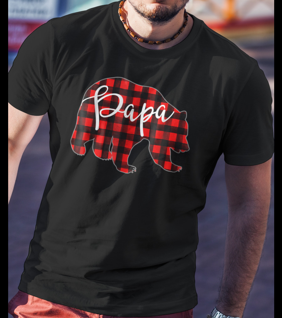 Papa Bear Red Plaid Matching Family Mens T-Shirt