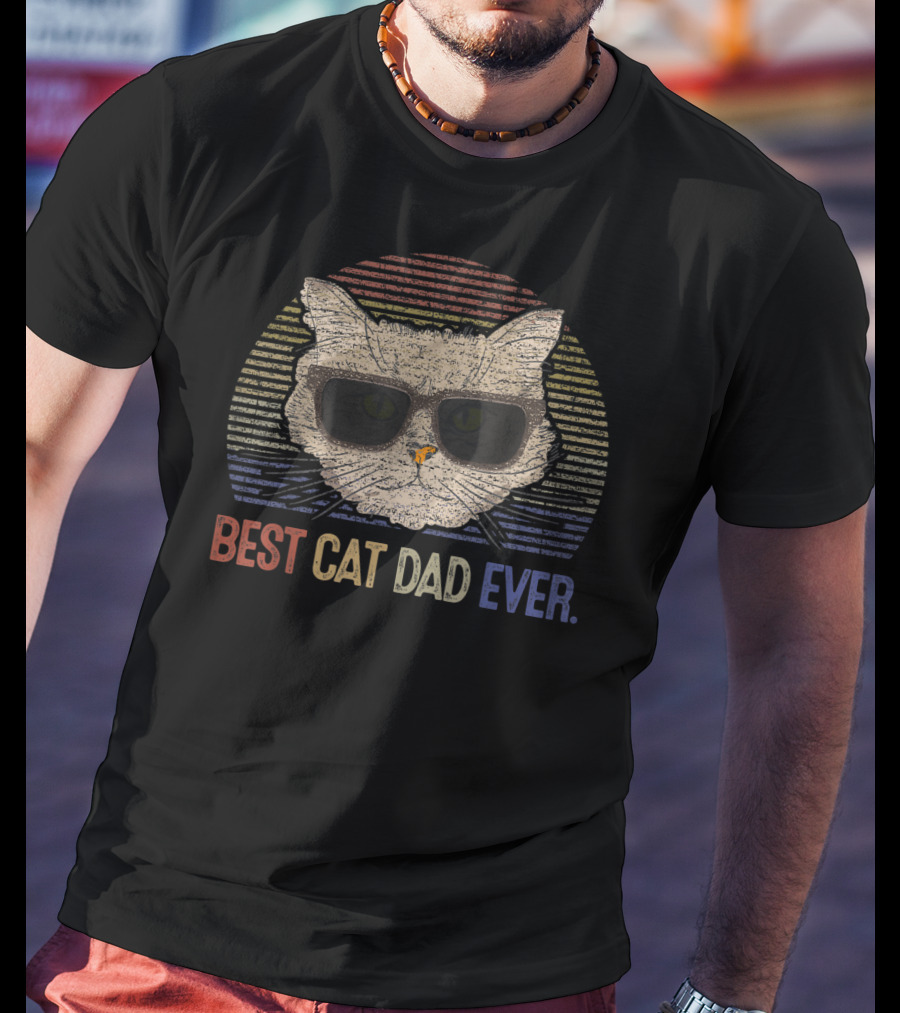 Mens Vintage Best Cat Dad Ever Kitty Cats Lover Sunglasses T-Shirt