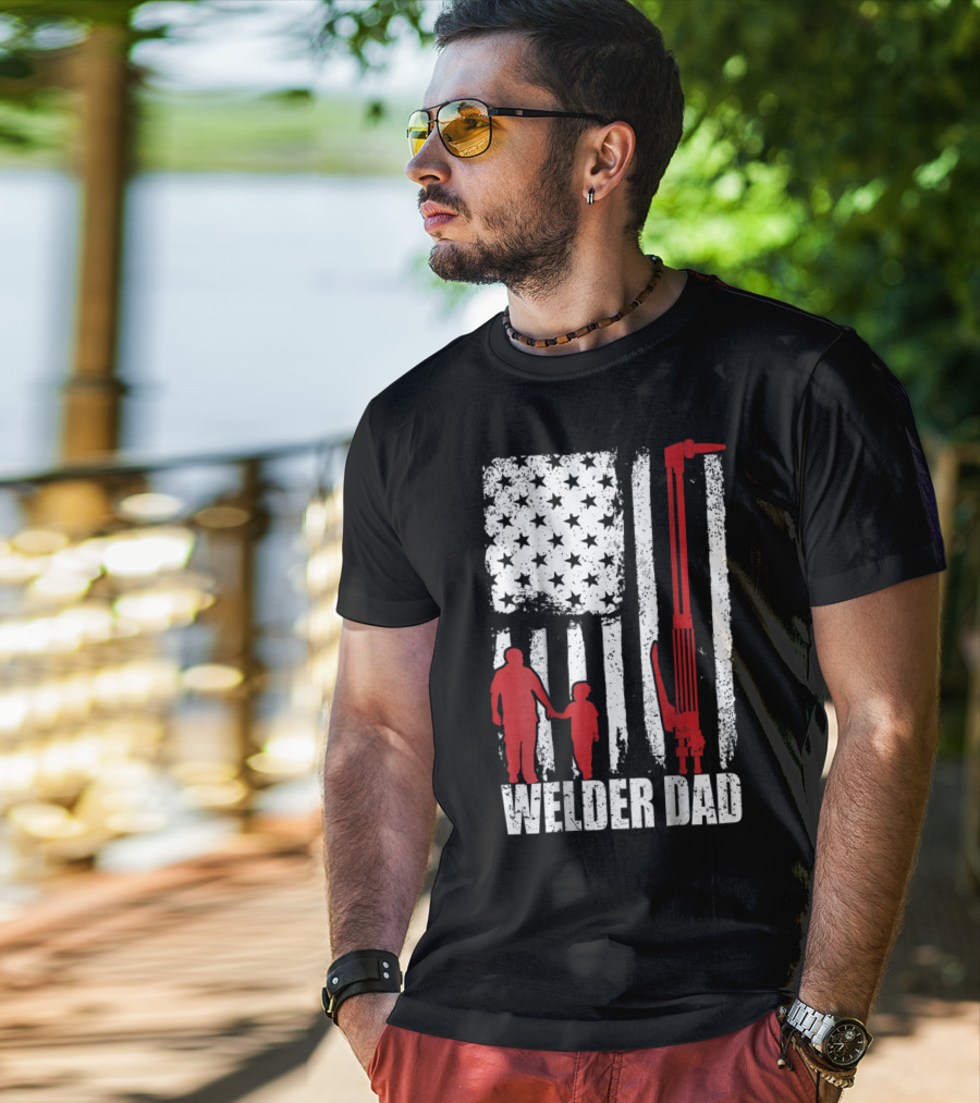 Welder Dad American Flag Grunge T-Shirt