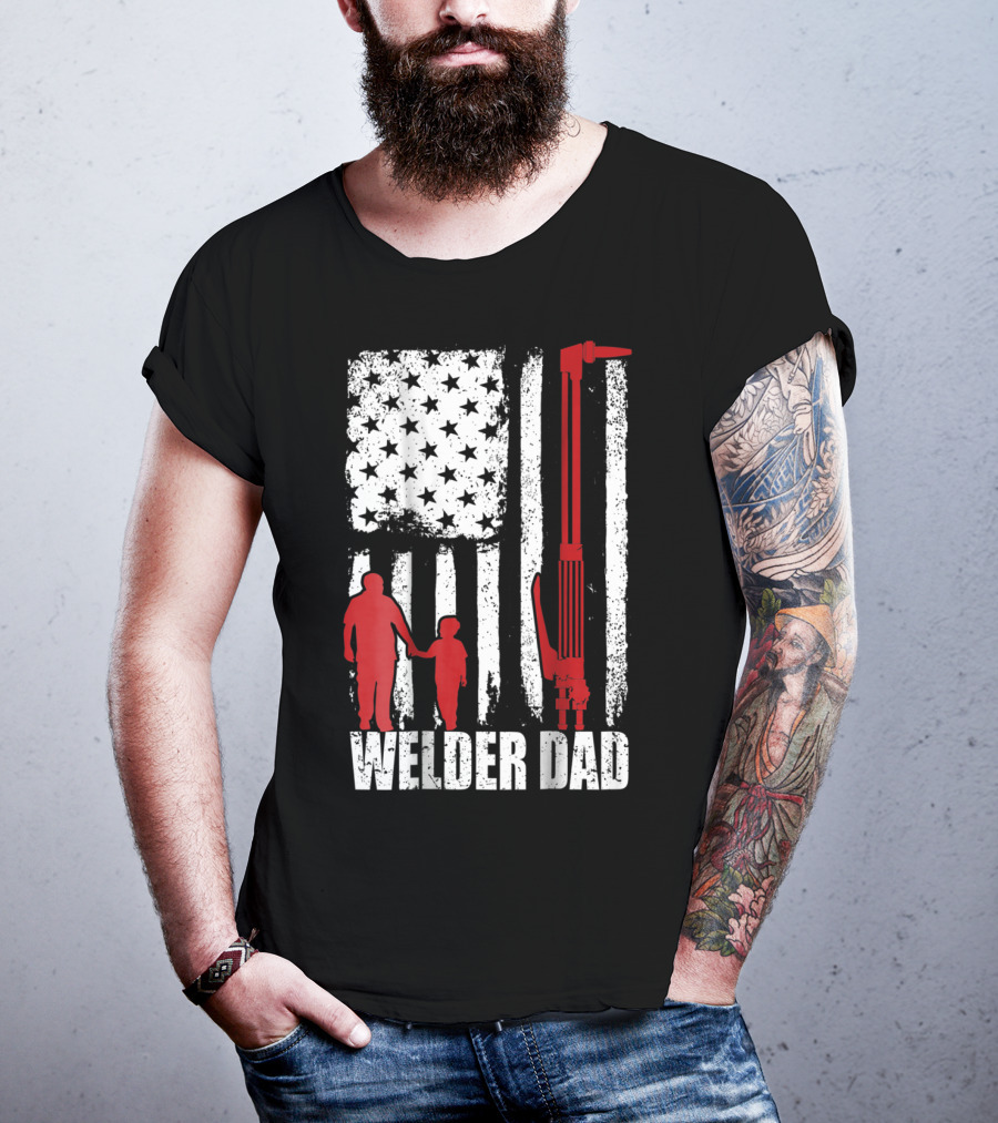 Welder Dad American Flag Grunge T-Shirt