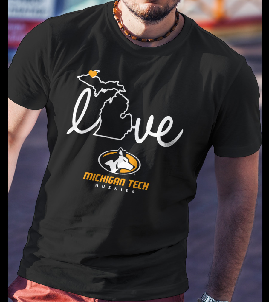Love Michigan Tech Huskies State Map Iconic T-Shirt