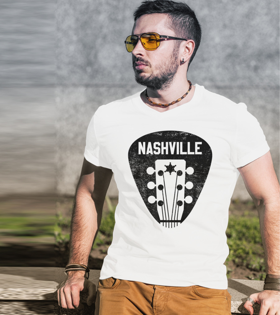 Nashville Guitar Pick With Vintage Music Headstock T-Shirt