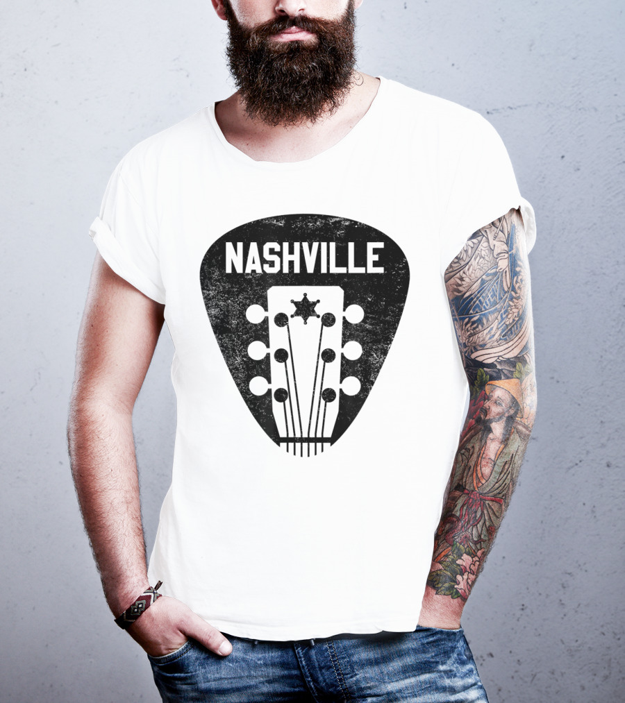 Nashville Guitar Pick With Vintage Music Headstock T-Shirt