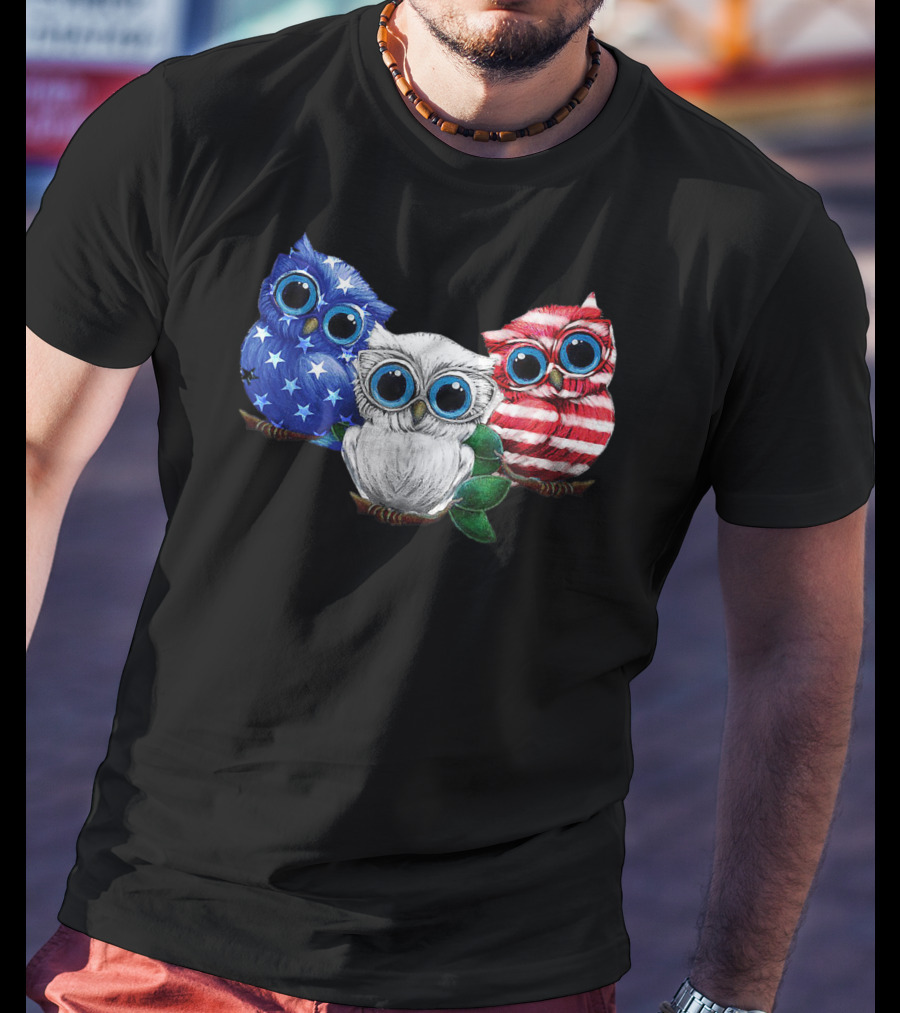 Patriotic Red White Blue Owl Trio T-Shirt