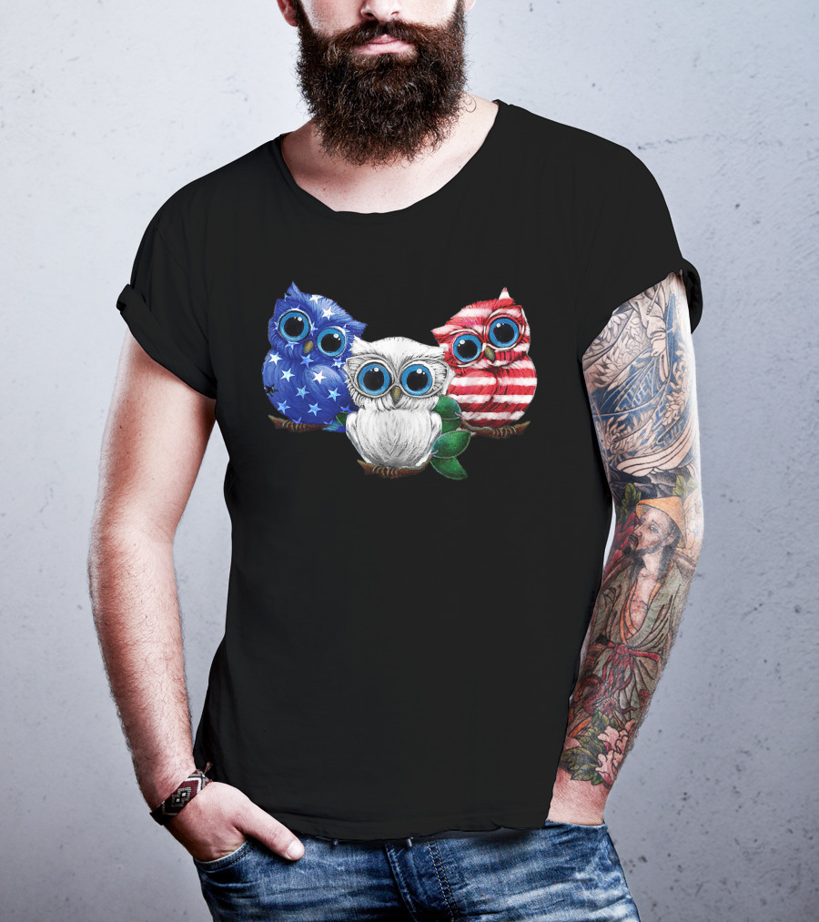 Patriotic Red White Blue Owl Trio T-Shirt