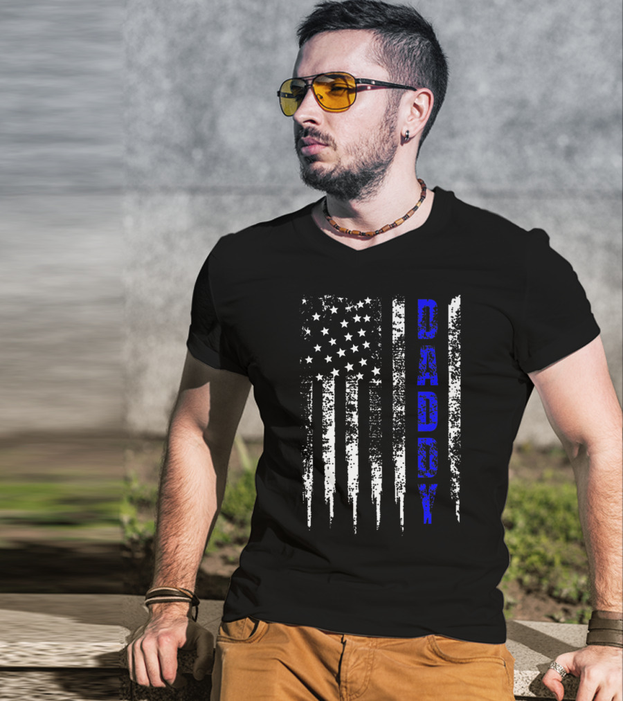 Police Daddy Blue Line USA Flag T-Shirt