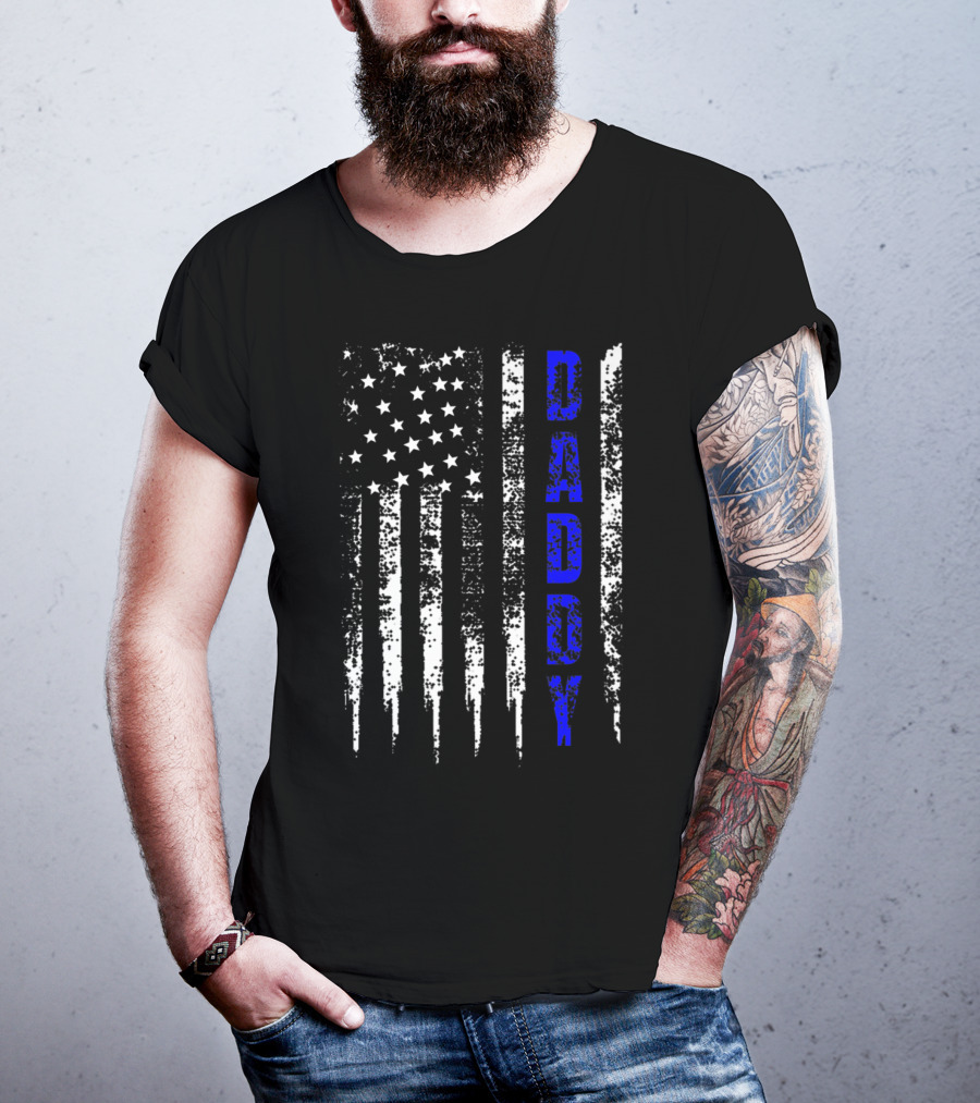 Police Daddy Blue Line USA Flag T-Shirt