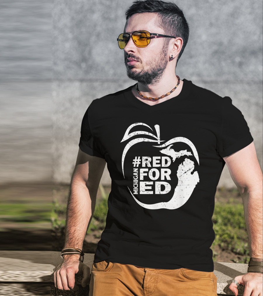 Michigan Teachers Apple #RedForEd Campaign T-Shirt