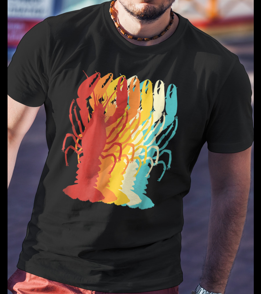Retro Crawfish Rainbow Cajun Crayfish Novelty T-Shirt