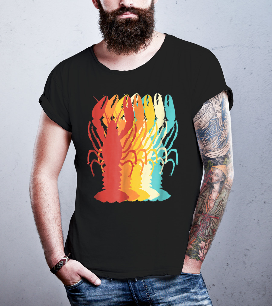 Retro Crawfish Rainbow Cajun Crayfish Novelty T-Shirt