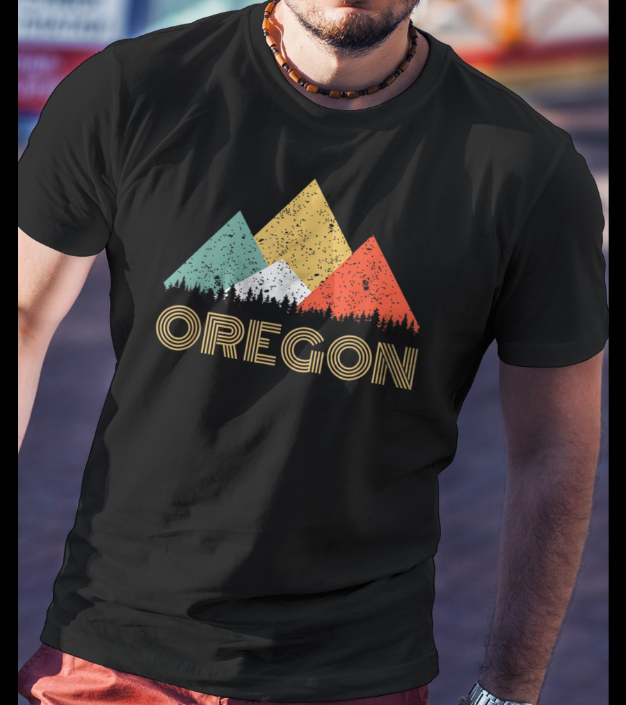 Oregon Retro Mountain Triangles Forest T-Shirt