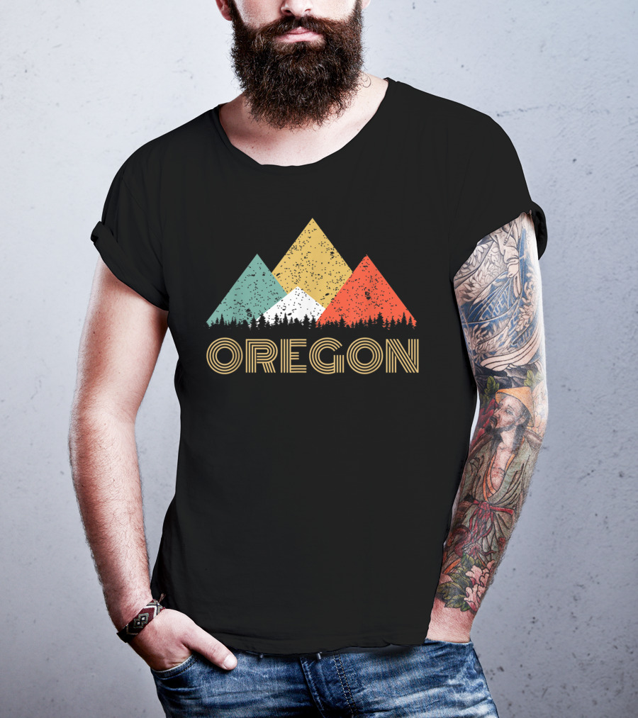 Oregon Retro Mountain Triangles Forest T-Shirt