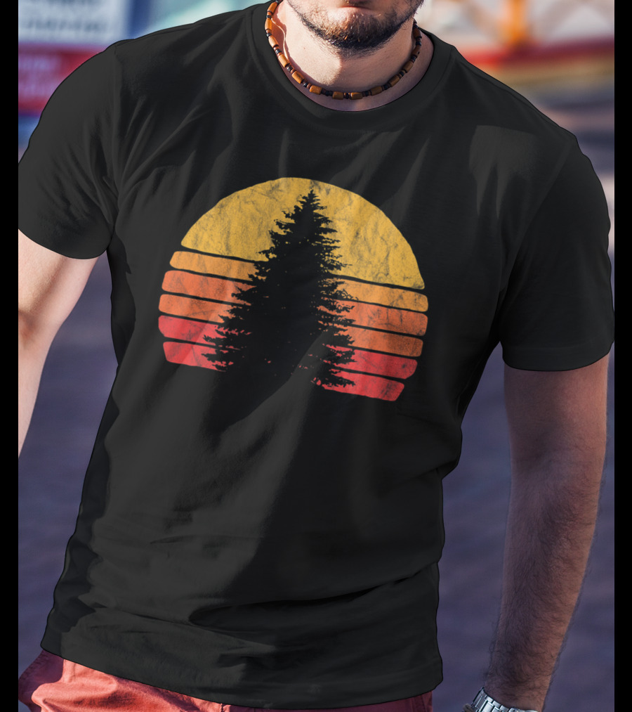 Retro Sunset Pine Tree Silhouette Minimalist T-Shirt