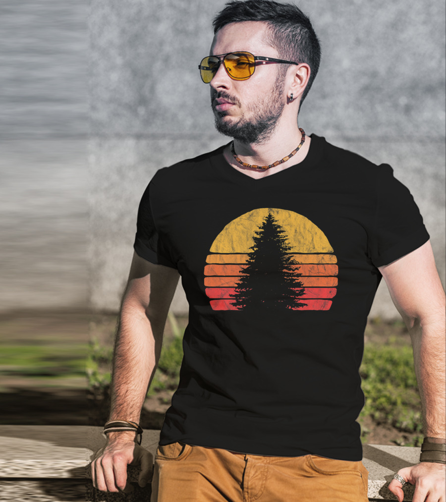 Retro Sunset Pine Tree Silhouette Minimalist T-Shirt