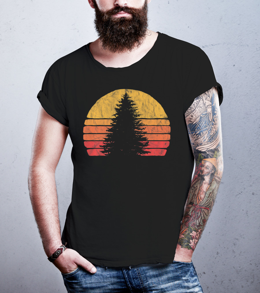 Retro Sunset Pine Tree Silhouette Minimalist T-Shirt