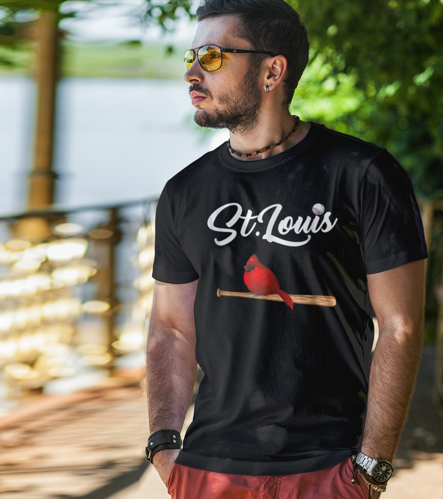 St. Louis Red Cardinal On Baseball Bat With Baseball T-Shirt