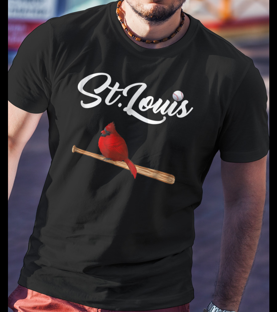St. Louis Red Cardinal On Baseball Bat With Baseball T-Shirt